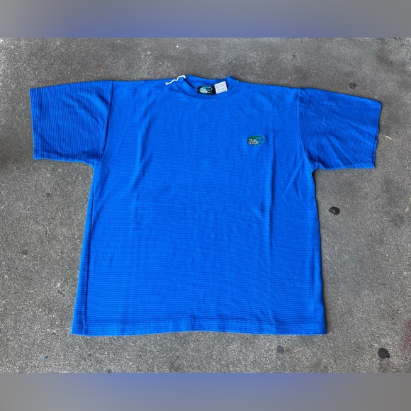Vintage 90s Tidal Wave Surfing Textured Striped T Shirt Size Large - Picture 1 of 4